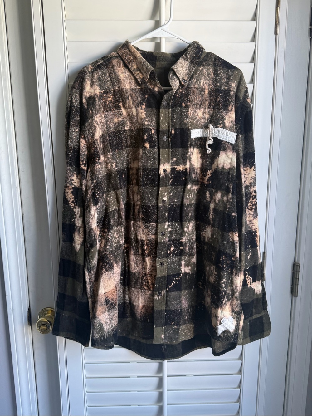 Bleached Black and Green Upcycled Plaid Button-Up Shirt indie farmhouse
